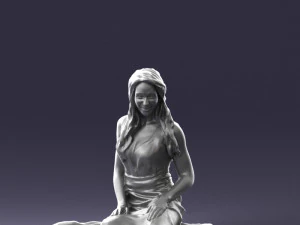 000505 Elegant Woman Sitting in Evening Dress Female Character 3D Model