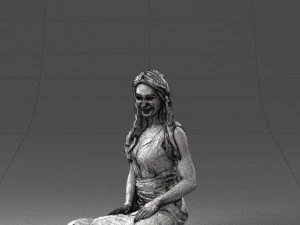 000505 Elegant Woman Sitting in Evening Dress Female Character 3D Model