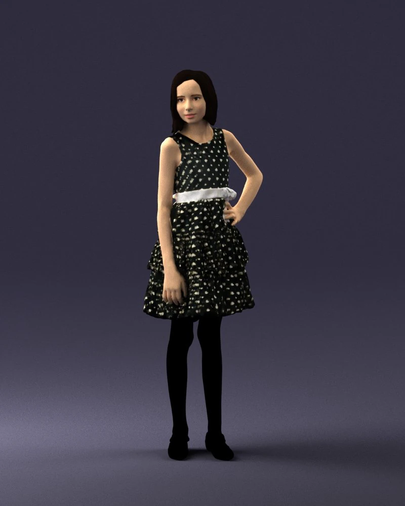 000509 Young Girl in Dress Standing Casual Child Character 3D Model .c4d .max .obj .3ds .fbx .stl .blend 