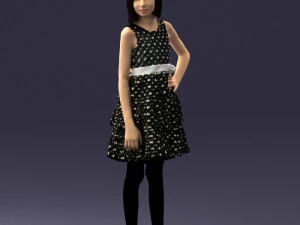 000509 Young Girl in Dress Standing Casual Child Character 3D Model