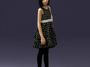 000509 Young Girl in Dress Standing Casual Child Character 3D Model