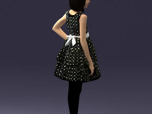 000509 Young Girl in Dress Standing Casual Child Character 3D Model