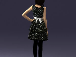 000509 Young Girl in Dress Standing Casual Child Character 3D Model