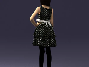 000509 Young Girl in Dress Standing Casual Child Character 3D Model