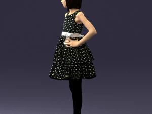 000509 Young Girl in Dress Standing Casual Child Character 3D Model