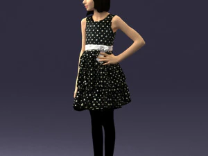 000509 Young Girl in Dress Standing Casual Child Character 3D Model