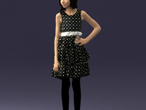 000509 Young Girl in Dress Standing Casual Child Character 3D Model