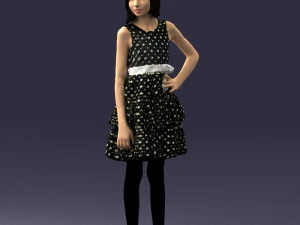000509 Young Girl in Dress Standing Casual Child Character 3D Model