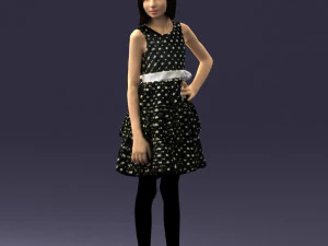 000509 Young Girl in Dress Standing Casual Child Character 3D Model