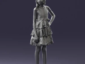 000509 Young Girl in Dress Standing Casual Child Character 3D Model