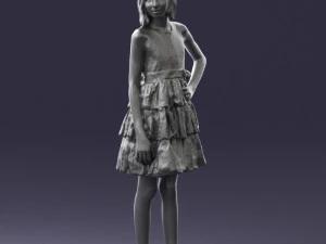 000509 Young Girl in Dress Standing Casual Child Character 3D Model