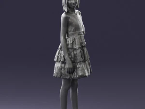 000509 Young Girl in Dress Standing Casual Child Character 3D Model