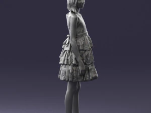 000509 Young Girl in Dress Standing Casual Child Character 3D Model