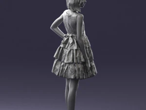 000509 Young Girl in Dress Standing Casual Child Character 3D Model