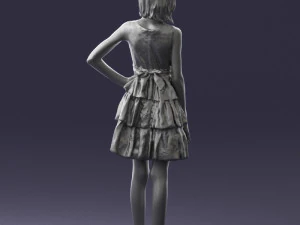 000509 Young Girl in Dress Standing Casual Child Character 3D Model