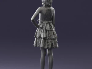 000509 Young Girl in Dress Standing Casual Child Character 3D Model