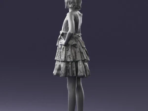000509 Young Girl in Dress Standing Casual Child Character 3D Model
