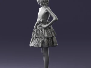 000509 Young Girl in Dress Standing Casual Child Character 3D Model