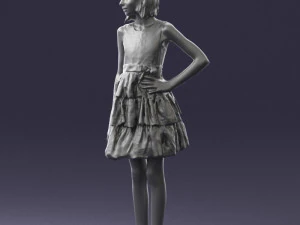 000509 Young Girl in Dress Standing Casual Child Character 3D Model