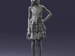 000509 Young Girl in Dress Standing Casual Child Character 3D Model