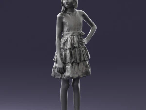 000509 Young Girl in Dress Standing Casual Child Character 3D Model