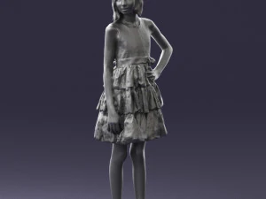 000509 Young Girl in Dress Standing Casual Child Character 3D Model