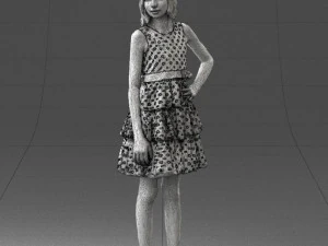 000509 Young Girl in Dress Standing Casual Child Character 3D Model