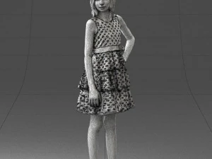 000509 Young Girl in Dress Standing Casual Child Character 3D Model