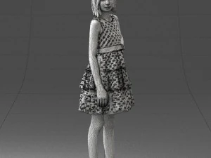 000509 Young Girl in Dress Standing Casual Child Character 3D Model