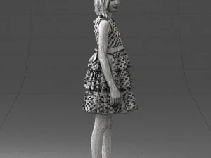 000509 Young Girl in Dress Standing Casual Child Character 3D Model