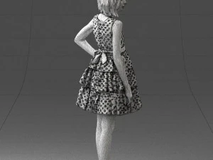 000509 Young Girl in Dress Standing Casual Child Character 3D Model
