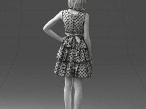 000509 Young Girl in Dress Standing Casual Child Character 3D Model