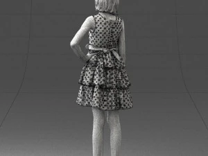 000509 Young Girl in Dress Standing Casual Child Character 3D Model