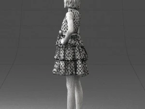 000509 Young Girl in Dress Standing Casual Child Character 3D Model