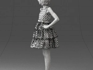 000509 Young Girl in Dress Standing Casual Child Character 3D Model