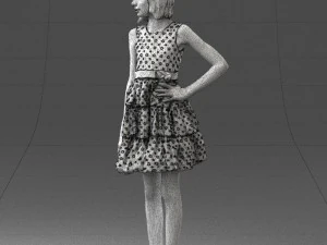 000509 Young Girl in Dress Standing Casual Child Character 3D Model