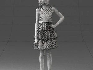 000509 Young Girl in Dress Standing Casual Child Character 3D Model