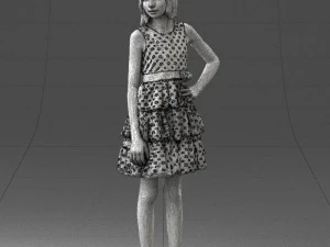 000509 Young Girl in Dress Standing Casual Child Character 3D Model