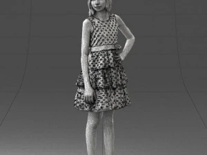 000509 Young Girl in Dress Standing Casual Child Character 3D Model