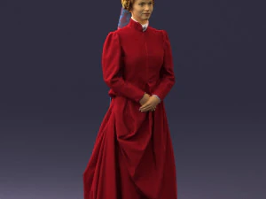 000514 Victorian Woman in Red Dress Historical Female Character 3d print ready 3D Print Model