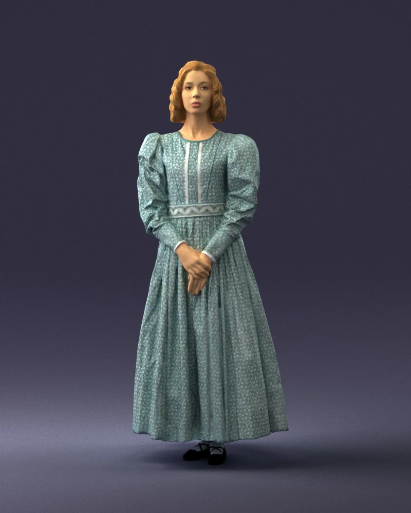 000517 Victorian Woman in Blue Dress Historical Female Character 3D Model .c4d .max .obj .3ds .fbx .stl .blend 