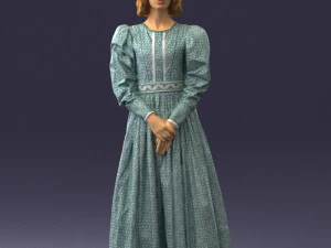 000517 Victorian Woman in Blue Dress Historical Female Character 3D Model