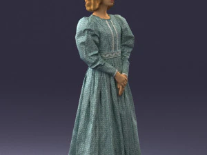 000517 Victorian Woman in Blue Dress Historical Female Character 3D Model