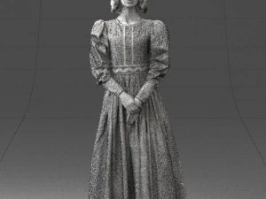 000517 Victorian Woman in Blue Dress Historical Female Character 3D Model