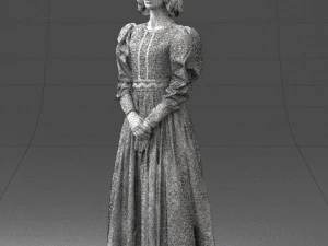 000517 Victorian Woman in Blue Dress Historical Female Character 3D Model