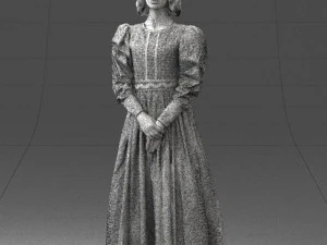 000517 Victorian Woman in Blue Dress Historical Female Character 3D Model