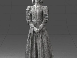 000517 Victorian Woman in Blue Dress Historical Female Character 3D Model