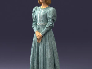 000517 Victorian Woman in Blue Dress Historical Female Character 3d print ready 3D Print Model