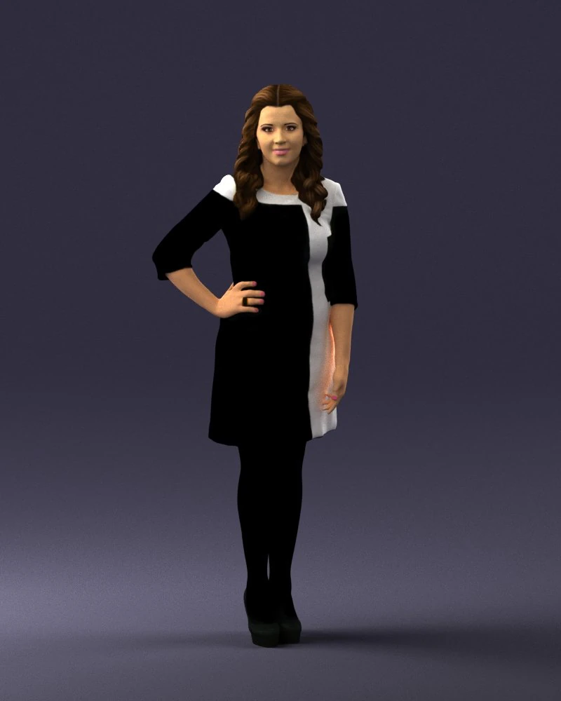 000526 Stylish Woman in Black and White Dress Modern Female Character 3d print ready 3D Print Model .c4d .max .obj .3ds .fbx .stl .blend 