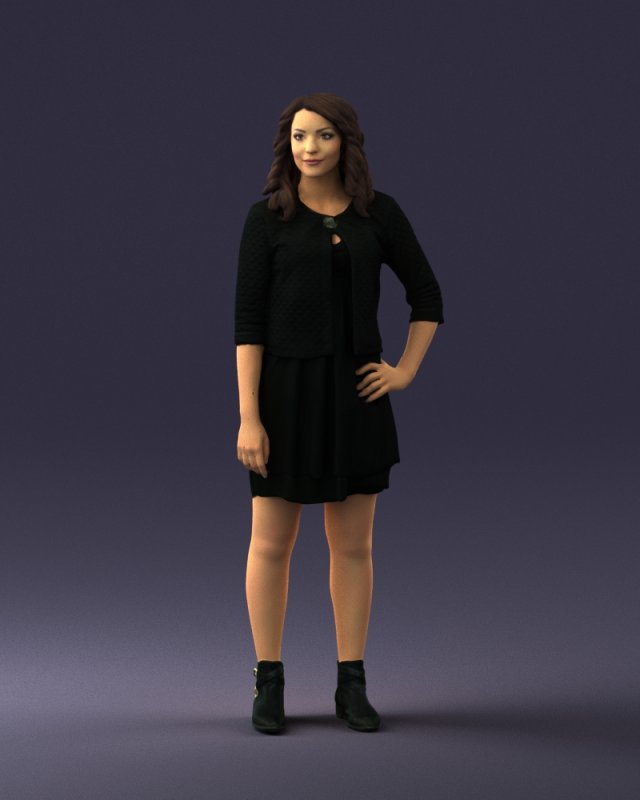 woman in black dress 0192 3D 모델 .c4d .max .obj .3ds .fbx .stl .blend 
